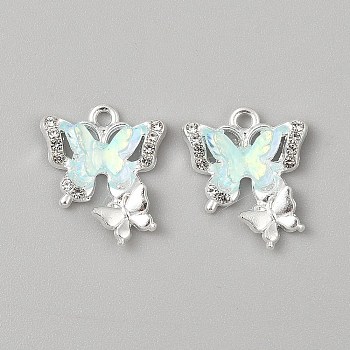 Alloy & Acrylic Pendants, Butterfly, Silver, Honeydew, 20x17x5mm, Hole: 1.8mm