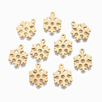 304 Stainless Steel Charms, Laser Cut, Snowflake, for Christmas, Real 14K Gold Plated, 13x9.5x1mm, Hole: 1mm