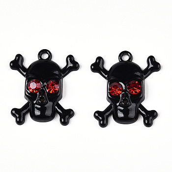 Baking Paint Alloy Rhinestone Pendants, Cadmium Free & Nickel Free & Lead Free, Black Skull Charms, Black, 21.5x19x4mm, Hole: 1.6mm