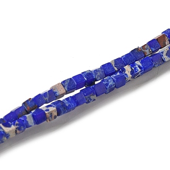 Synthesis Imperial Jasper Beads Strands, Dyed, Cube, Blue, 2~2.5x2.5~3.5x2.5~3mm, Hole: 0.4mm, about 157~165pcs/strand, 14.96~15.75''(38~40cm)