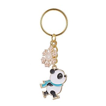 Snowflake & Panda Alloy Enamel Pendant Keychains, with Iron Split Key Rings, Golden, 8.2cm, Pendant: 30x26.5x1.7mm