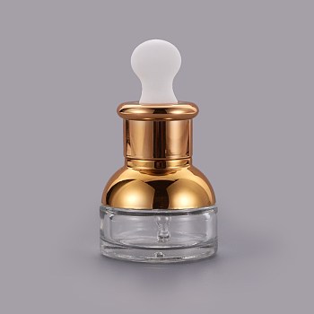 20ml Essential Oil Teardrop Bottles, with Golden Lid & Plastic Stopper, Clear, 82mm, Capacity: about 20ml(0.67 fl. oz)