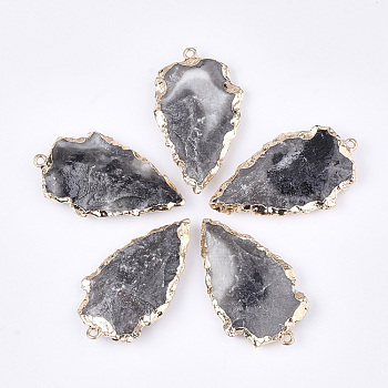 Resin Pendants, Pointed Pendants, with Iron Findings, Arrowhead, Golden, Dark Gray, 44~46x25~26x9~11mm, Hole: 1.8mm