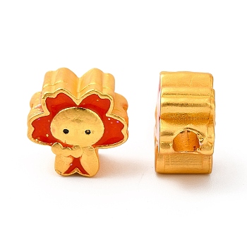 Alloy Enamel Beads, Rack Plating, Flower Character, Matte Gold Color, Red, 11x12x7mm, Hole: 3mm