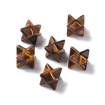 Natural Tiger Eye Beads, No Hole, Carved, Merkaba Star, 13x13.5mm