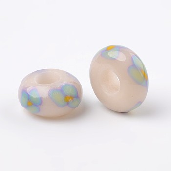 Handmade Polymer Clay Enamel European Beads, Large Hole Rondelle Beads, Lavender Blush, 14x7.5mm, Hole: 5.5mm
