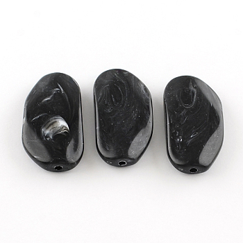 Acrylic Beads, Imitatin Jade Style, Black, 45x24x9mm, Hole: 2.5mm