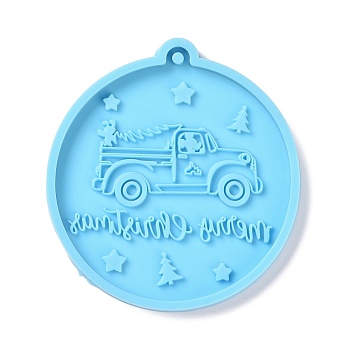 Christmas Ball with Truck Pendant Silicone Molds, Resin Casting Molds, for UV Resin, Epoxy Resin Craft Making, Deep Sky Blue, 81x75x6mm, Hole: 3mm