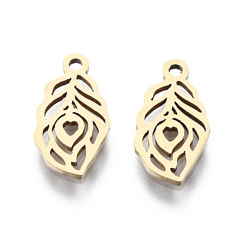 201 Stainless Steel Charms, Laser Cut, Leaf, Golden, 12x6.5x1mm, Hole: 1.4mm