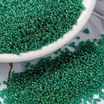 MIYUKI Round Rocailles Beads, Japanese Seed Beads, (RR354) Chartreuse Lined Green AB, 15/0, 1.5mm, Hole: 0.7mm, about 5555pcs/bottle, 10g/bottle