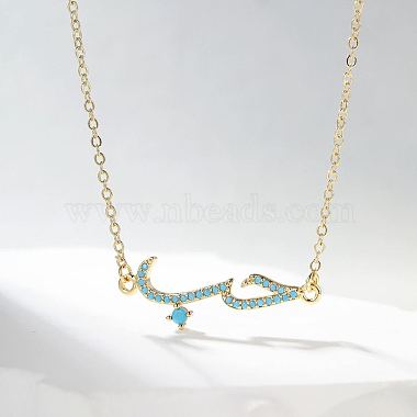 Cubic Zirconia Wave Pendant Necklace with Golden Brass Chains(RP3424-1)-3