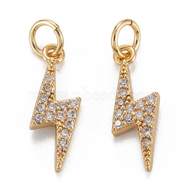 Real 18K Gold Plated Clear Lightning Bolt Brass+Cubic Zirconia Charms