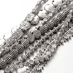 Mixed Tibetan Style Alloy Beads Strands, Lead Free & Nickel Free & Cadmium Free, Antique Silver, 4~20x4~20mm, Hole: 1mm, 7.48 inch~7.87 inch(19~20cm)(TIBEB-O007-27-NR)