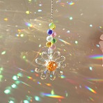 Glass Flower Hanging Ornaments, Window Rainbow Maker Hanging Suncatcher for Home Garden Porch Decoration, Clear, 340mm(PW-WG84321-02)