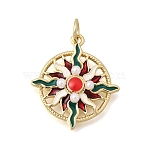 Brass Enamel Pendants, with ABS Plastic Pearl, Flower Charms, Cadmium Free & Lead Free, Rack Plating, Long-Lasting Plated, Real 18K Gold Plated, 20x18x4mm, Hole: 3mm(KK-C255-40G)