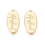 Brass Pendants, Oval with Word Handmade Charms, Real 18K Gold Plated, 11.5x5.5x1mm, Hole: 1mm(KK-N288-04G)
