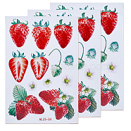 PVC Self Adhesive Fruit Decorative Stickers, Waterproof Decals, Rectangle, Strawberry, 292x197x0.3mm, Strawberry: 27~80x27~110mm, 3 sheets/set(DIY-WH0304-806)