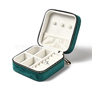 Square Velvet Jewelry Zipper Boxes, Portable Travel Jewelry Storage Case with Alloy Zipper, for Earrings, Rings, Necklaces, Bracelets Storage, Teal, 10x9.5x4.7cm(VBOX-C003-01B)