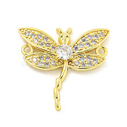 Rack Plating Brass Pave Clear Cubic Zirconia Dragonfly Connector Charms, Cadmium Free & Lead Free, Long-Lasting Plated, Real 18K Gold Plated, 23x24x3.5mm, Hole: 1.5mm(KK-P270-19G)