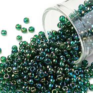 TOHO Round Seed Beads, Japanese Seed Beads, (179) Transparent AB Green Emerald, 8/0, 3mm, Hole: 1mm, about 10000pcs/pound(SEED-TR08-0179)