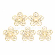 Rack Plating 304 Stainless Steel Filigree Joiners, Etched Metal Embellishments, Nickel Free, Flower, Real 18K Gold Plated, 18.5x19x0.4mm, Hole: 1.8mm(STAS-T057-44G)