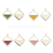 Alloy Pendants, with PU Leather, Rhombus, Light Gold, Mixed Color, 25x22x2mm, Hole: 2mm, Side Length: 16mm(PALLOY-T067-166)