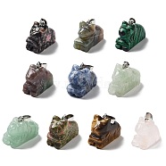 Natural & Synthetic Mixed Gemstone Pendants, Dog Charms with Platinum Plated Metal Snap on Bails, Mixed Dyed and Undyed, 15.5~17.5x21.5~23x10.5~11mm, Hole: 3x5.5mm(G-B068-06P)