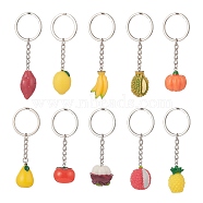 Fruit & Vegatable Resin Pendant Keychain, with Iron Split Key Rings, Mixed Color, 7.5~9.2cm, 10pcs/set(KEYC-JKC00438)