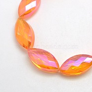 Electroplate Crystal Glass Horse Eye Beads Strands, Faceted, Rainbow Color Plated, Coral, 25x12x8mm, Hole: 1mm, about 30pcs/strand, 29.5 inch(X-EGLA-F071B-08)