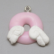 Handmade Polymer Clay Pendants, Donut, Pink, 22~25x23~30x6~7mm, Hole: 2mm(CLAY-Q240-021B)