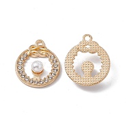 Alloy Rhinestones Pendants, Ring with ABS Plastic Imitation Pearl Beaded Charms, Golden, 21.7x18x5mm, Hole: 1.8mm(FIND-A024-41G)