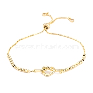 Knot Rack Plating Brass Box Chain Slider Bracelets, Adjustable Bracelets for Women, Cadmium Free & Lead Free, Long-Lasting Plated, Real 18K Gold Plated, 9-3/4 inch(24.6cm)(BJEW-S148-01G)