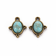 Tibetan Style Alloy Charms, with Synthetic Turquoise, Cadmium Free & Lead Free, Oval, Antique Bronze, 15x12x5mm, Hole: 1.5mm(PALLOY-Q433-036-RS)