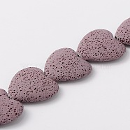 Natural Lava Rock Beads Strands, Dyed, Heart, Purple, 26~30x26~30mm, Hole: 2mm, about 15 pcs/strand(G454-1)