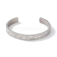 304 Stainless Steel Star Cuff Bangles, Stainless Steel Color, Inner Diameter: 2-1/2 inch(6.3cm)(BJEW-F464-P-02)