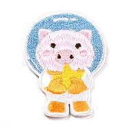 Computerized Embroidery Cloth Self Adhesive Patches, Stick On Patch, Costume Accessories, Appliques, Pig with Star, Colorful, 50x36.5x2mm(DIY-G031-02F)