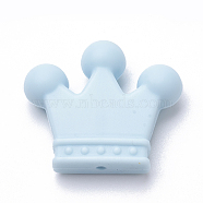 Food Grade Eco-Friendly Silicone Focal Beads, Chewing Beads For Teethers, DIY Nursing Necklaces Making, Crown, Light Blue, 30x35x10mm, Hole: 2mm(SIL-Q013-12)