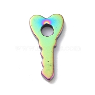 Vacuum Plating Rainbow Color Non-magnetic Synthetic Hematite Pendants, Heart-Shaped Key, Multi-color Plated, 29x14.5x3.5mm, Hole: 5mm(G-G856-05A)