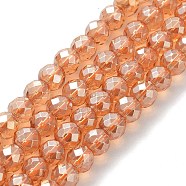 Electroplated Synthetic Quartz Crystal Beads Strands, Faceted, Round, Rose Gold Plated, 8mm, Hole: 1mm, about 48pcs/strand, 14.96''~15.16''(38~38.5cm)(G-Z038-A02-02PL-1)