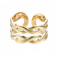 304 Stainless Steel Twist Wrap Open Cuff Ring, Chunky Hollow Ring for Women, Golden, US Size 6 3/4(17.1mm)(RJEW-T023-06G)