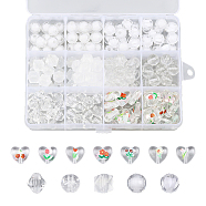 178Pcs 12 Style Transparent Acrylic Beads, with Glitter Beads, Heart with Flower & Cube & Round & Bicone, Mixed Color, 10~14mm, Hole: 1.5~2mm(TACR-CA0001-19)