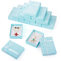 Cardboard Jewelry Set Packaging Boxes, with Sponge Inside, for Rings, Small Watches, Necklaces, Earrings, Bracelet, Rectangle with Bowknot, Light Cyan, 10.8x7.9x2.9cm(CON-TAC0008-05A)