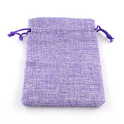 Polyester Imitation Burlap Packing Pouches Drawstring Bags, Medium Purple, 14x10cm(X-ABAG-R005-14x10-03)
