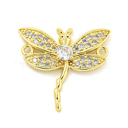 Rack Plating Brass Pave Clear Cubic Zirconia Dragonfly Connector Charms, Cadmium Free & Lead Free, Long-Lasting Plated, Real 18K Gold Plated, 23x24x3.5mm, Hole: 1.5mm(KK-P270-19G)