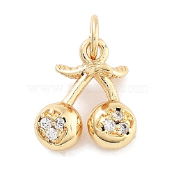 Rack Plating Brass Micro Pave Cubic Zirconia Pendants, Long-Lasting Plated, Lead Free & Cadmium Free, Cherry, Clear, 12x11x6.5mm, Hole: 3mm(KK-Z071-85G-01)