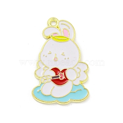 Valentine's Day Alloy Enamel Pendants, Golden, Rabbit Charm, Cupid, 28x17x1mm, Hole: 1.6mm(ENAM-Z015-03G-010)