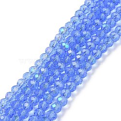 Electroplate Glass Beads Strands, Half Rainbow Plated, Faceted, Rondelle, Cornflower Blue, 6x5mm, Hole: 1mm, about 83~85pcs/strand, 38~39cm(EGLA-A034-T6mm-L04)