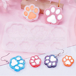 DIY Pendant Silicone Molds, Resin Casting Molds, for UV Resin, Epoxy Resin Jewelry Making, Paw Print, 67x127x5mm, Hole: 2mm, Inner Diameter: 17~41x18~45mm(DIY-E065-07A)