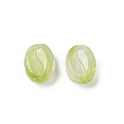 Transparent Glass Beads, Coffee Bean, Baking Paint, Yellow Green, 11x8.5x6.5mm, Hole: 1mm(DGLA-E004-15D)