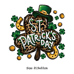 Saint Patrick's Day Theme PET Sublimation Stickers, Heat Transfer Film, Iron on Vinyls, for Clothes Decoration, Clover, 219x220mm(PW-WG34539-07)